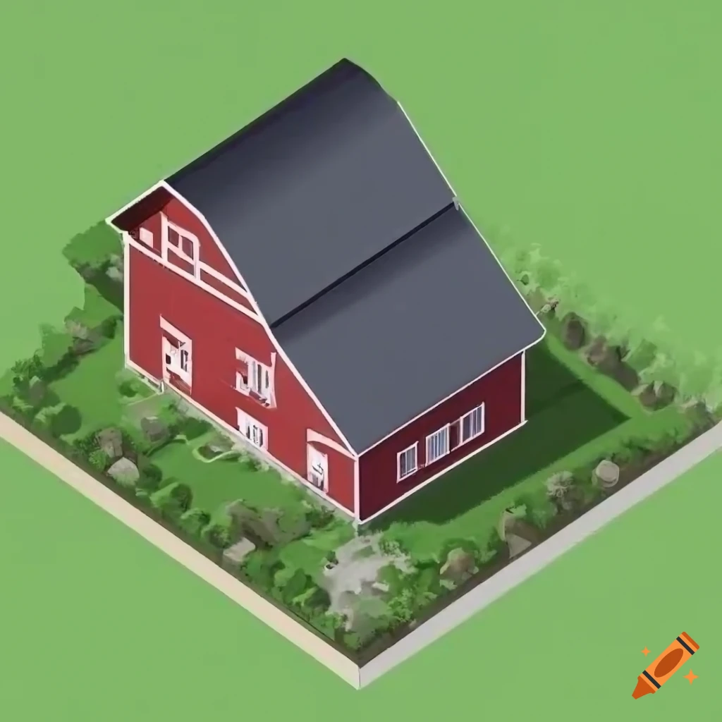 Isometric View Of A High quality Red Barn House On Craiyon