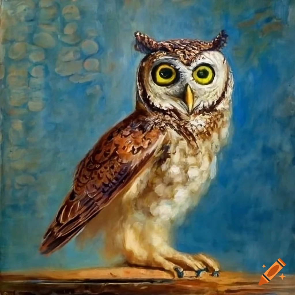 Monet painting of an owl on a handwritten paper in a library