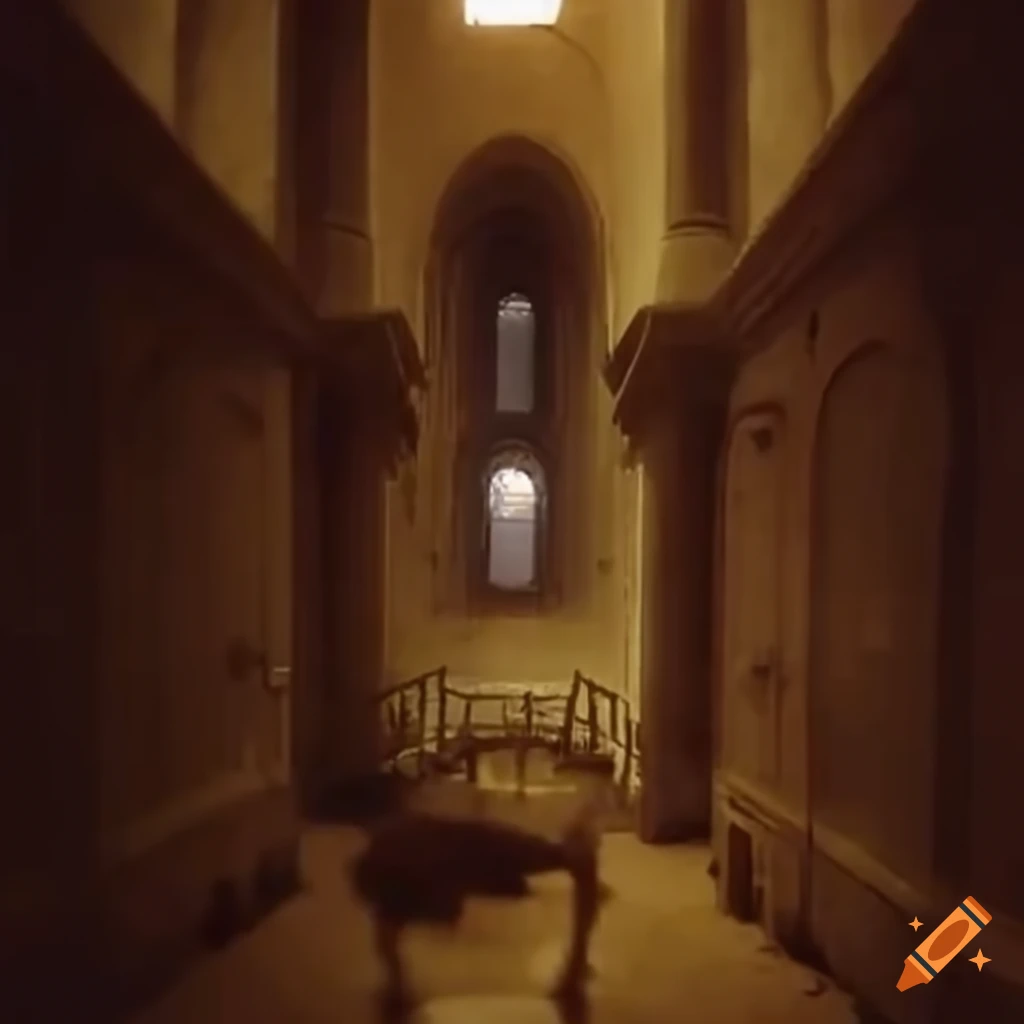 weird building with high walls and strange creature inside