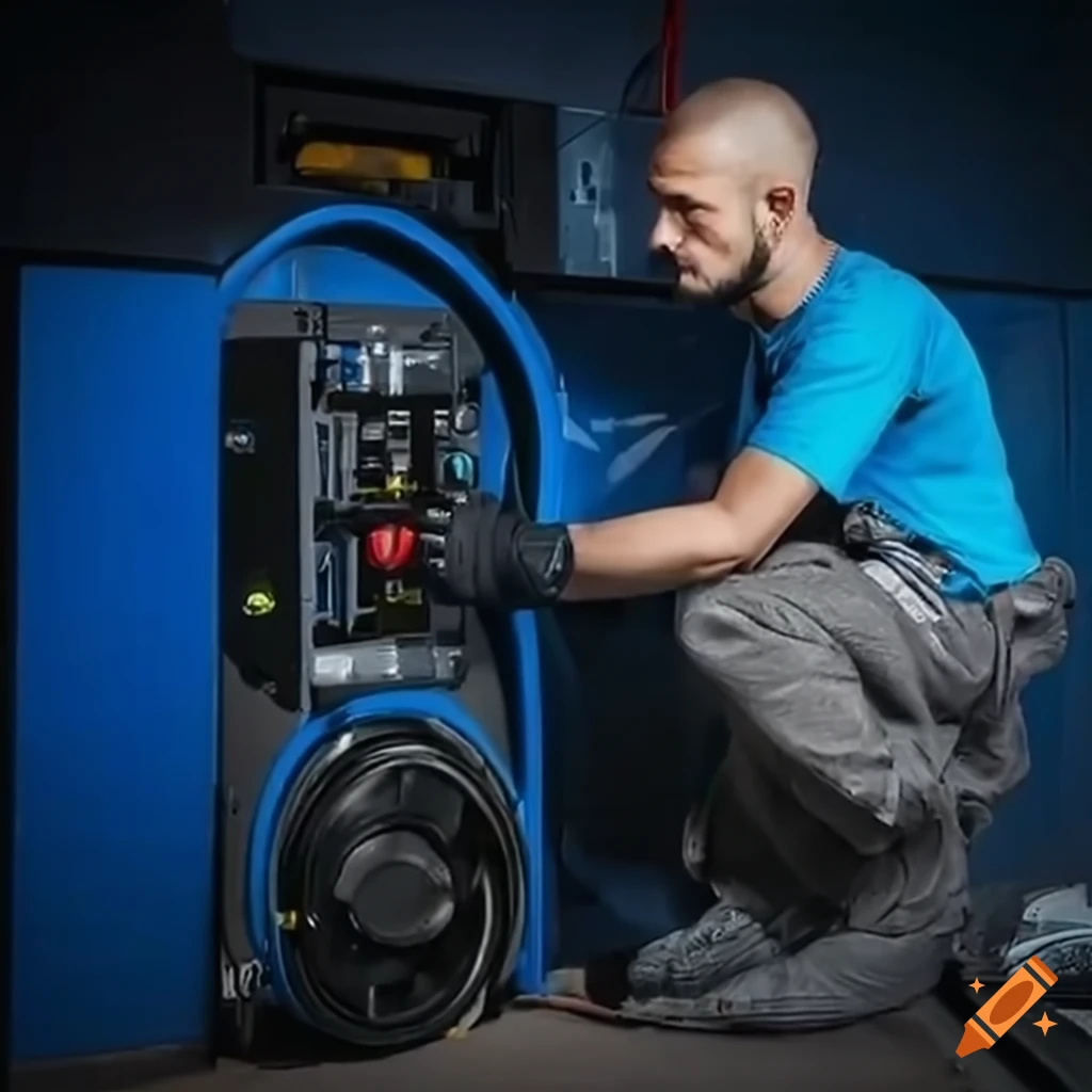electrician performing maintenance on a vehicle charging station