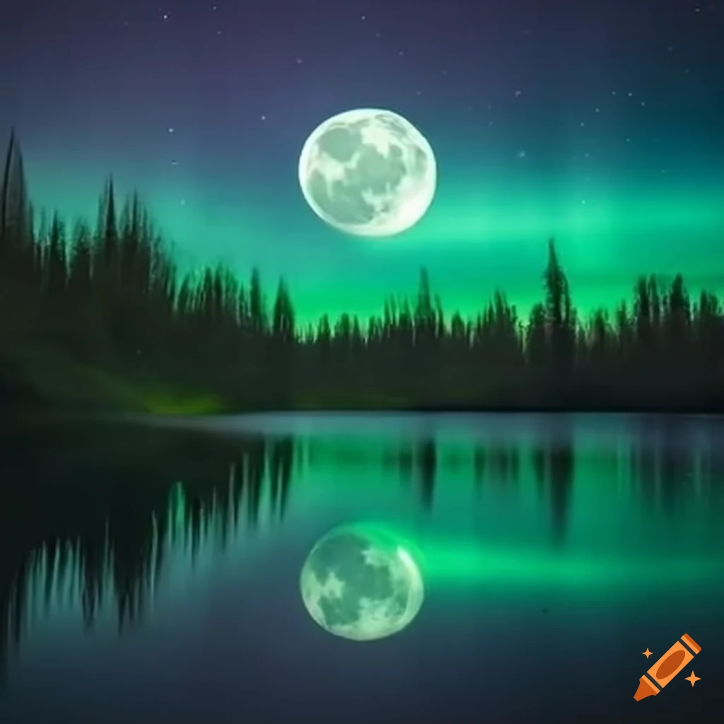 Stunning image of a full moon and aurora borealis on Craiyon