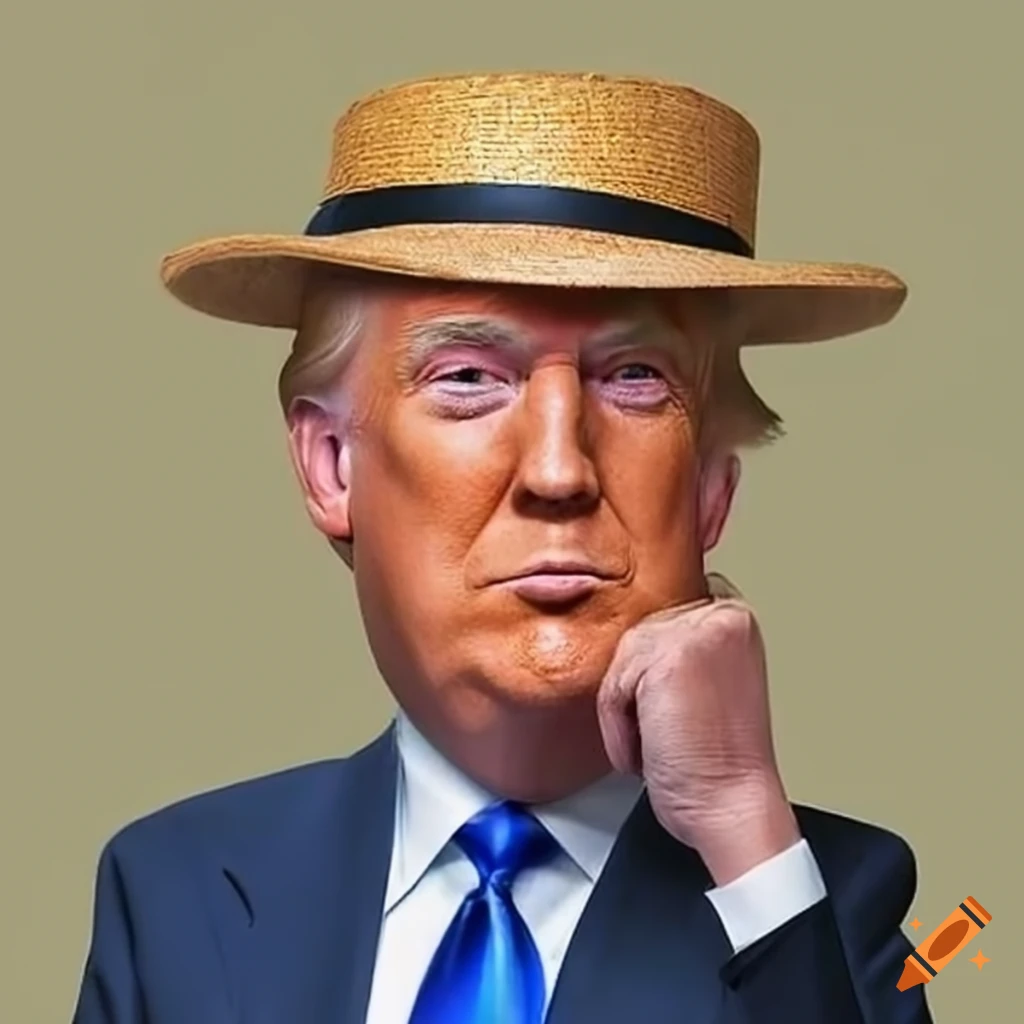 Satirical illustration of donald trump wearing a straw hat on Craiyon