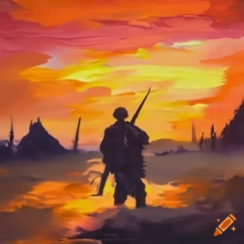 sunset in a battlefield