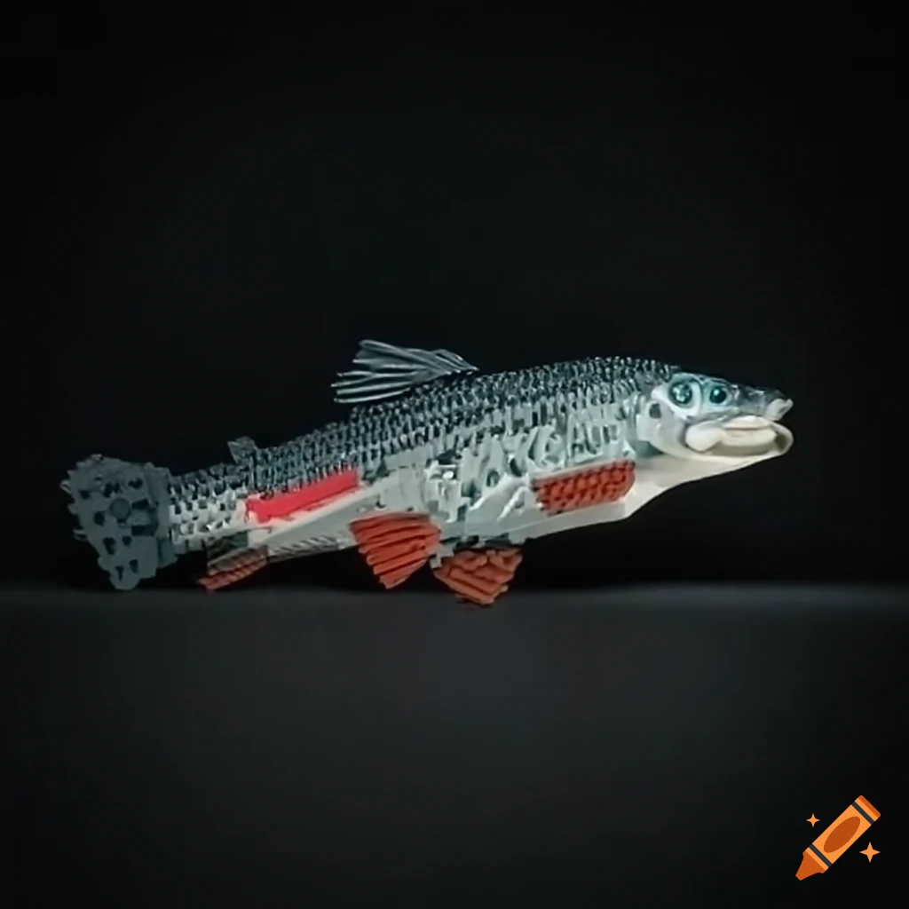 Lego sculpture of a trout fish on Craiyon