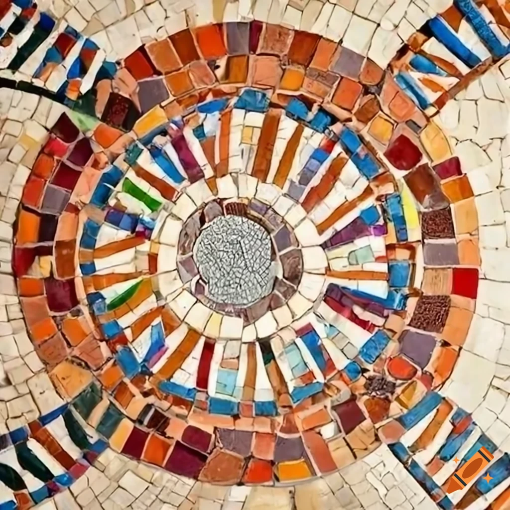 Mosaic mural combining dna helix and aztec sunstone on Craiyon