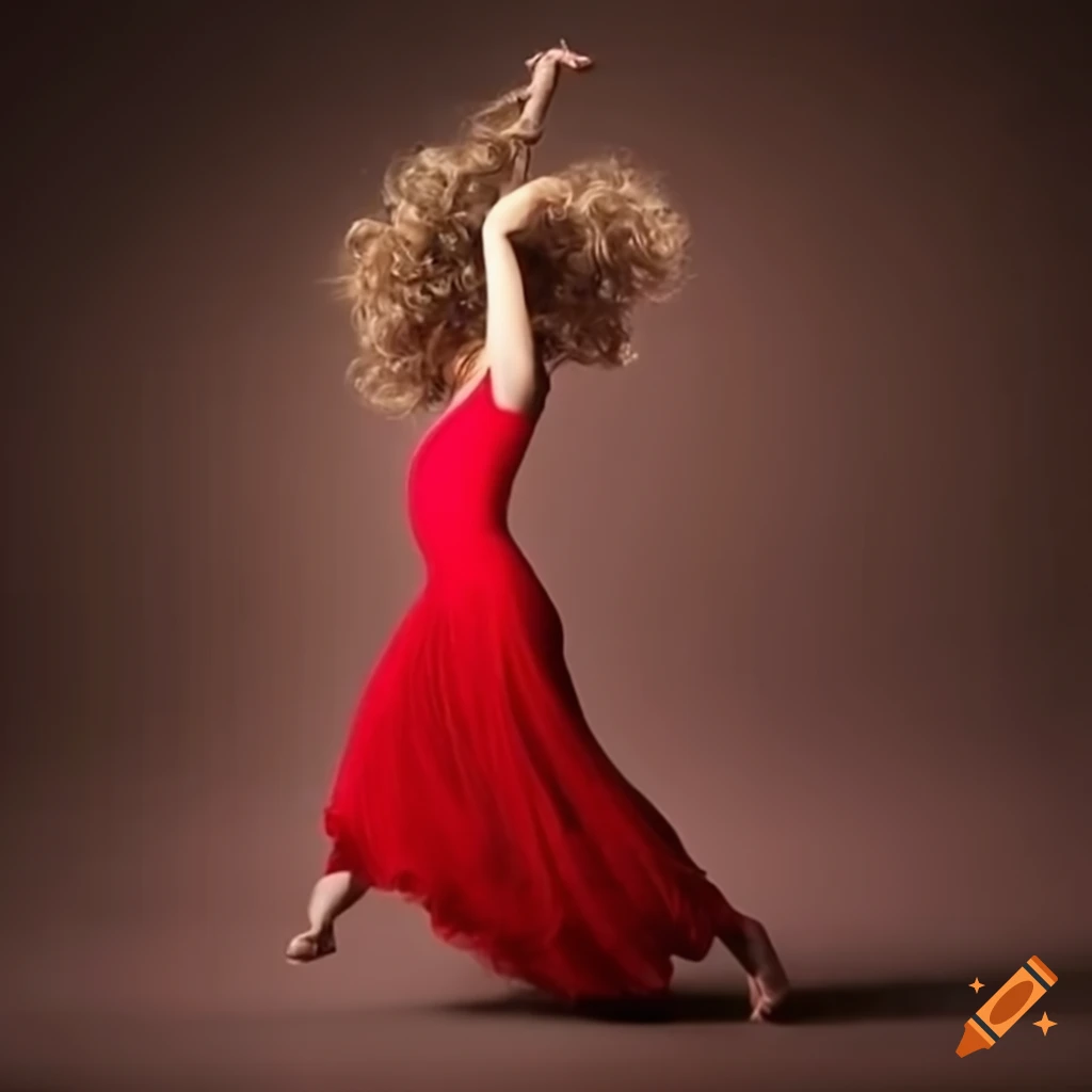 woman in red dress dancing gracefully