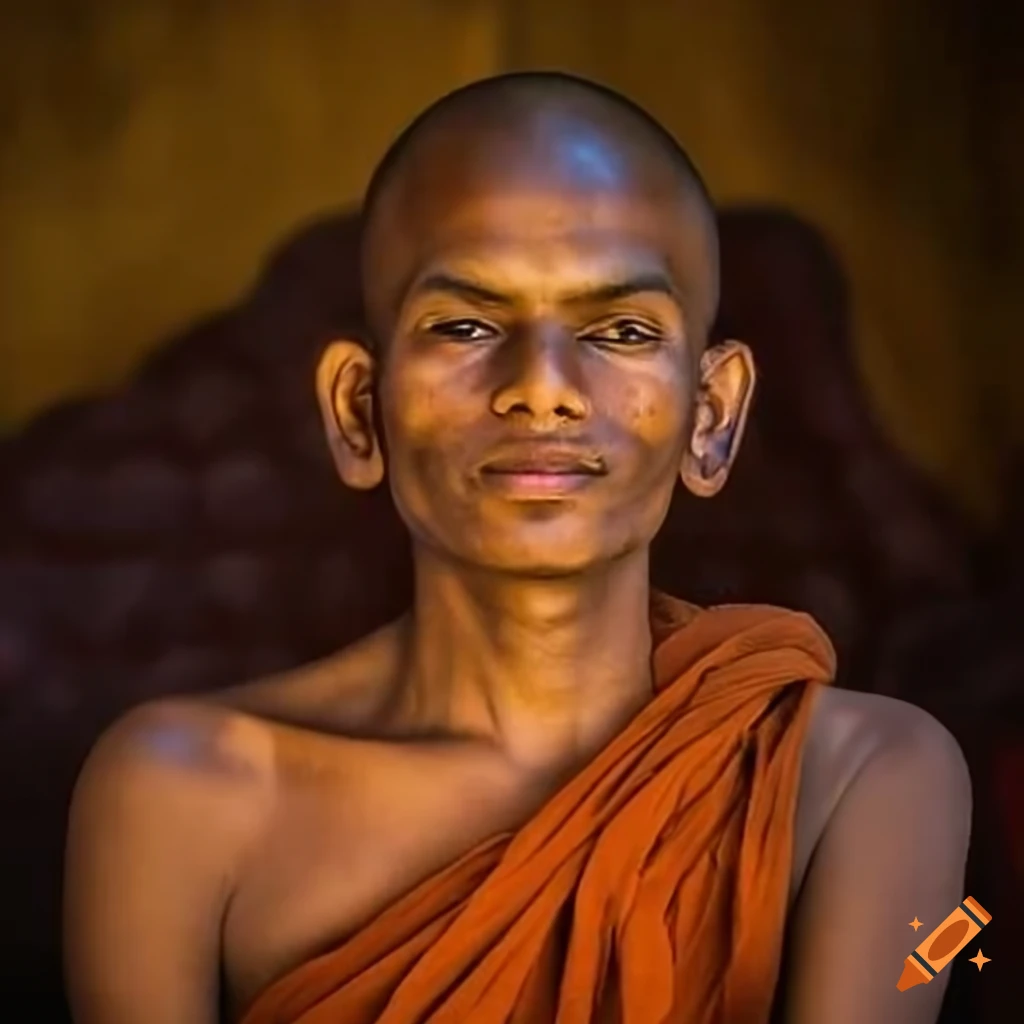 Portrait of a young buddhist monk at meenakshi temple, india