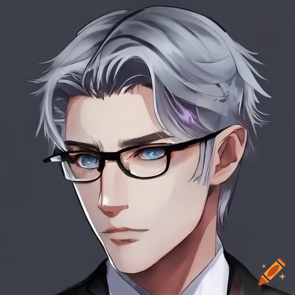 anime-style close-up portrait of a serious man in a suit