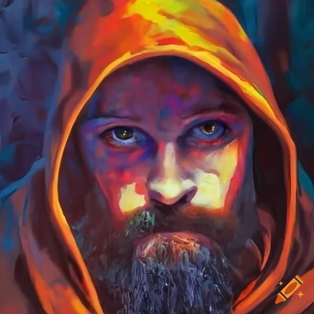 portrait of a mysterious man with a beard and hoodie
