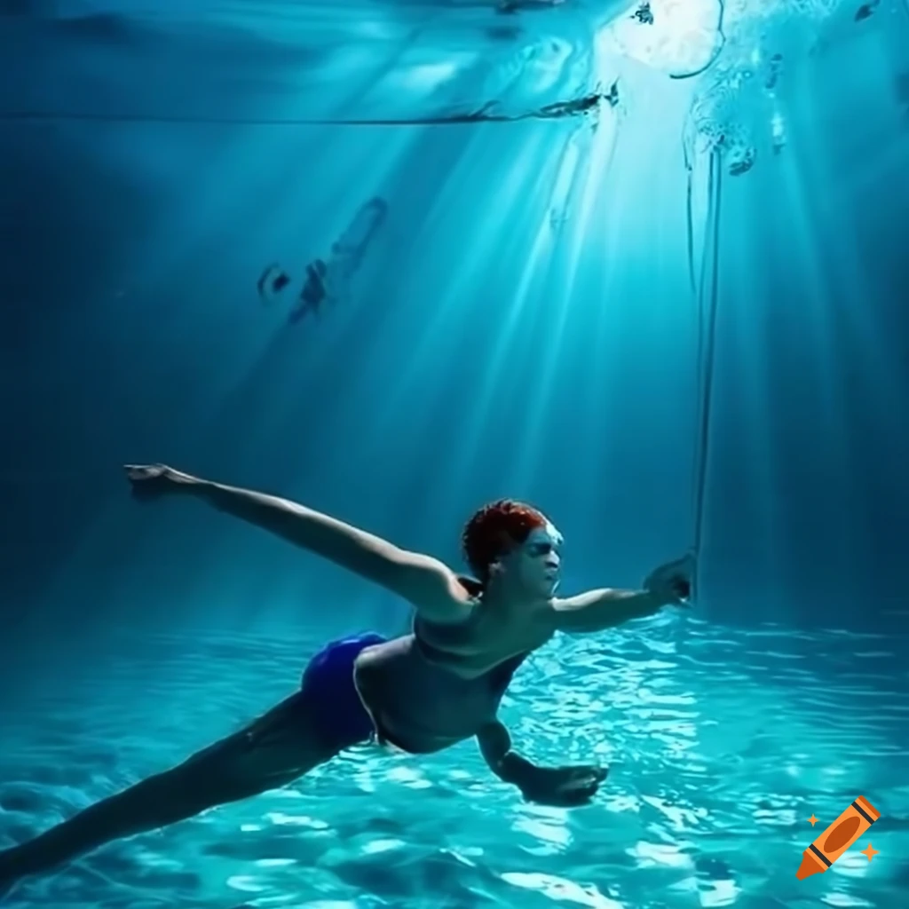 giant person swimming in a pool