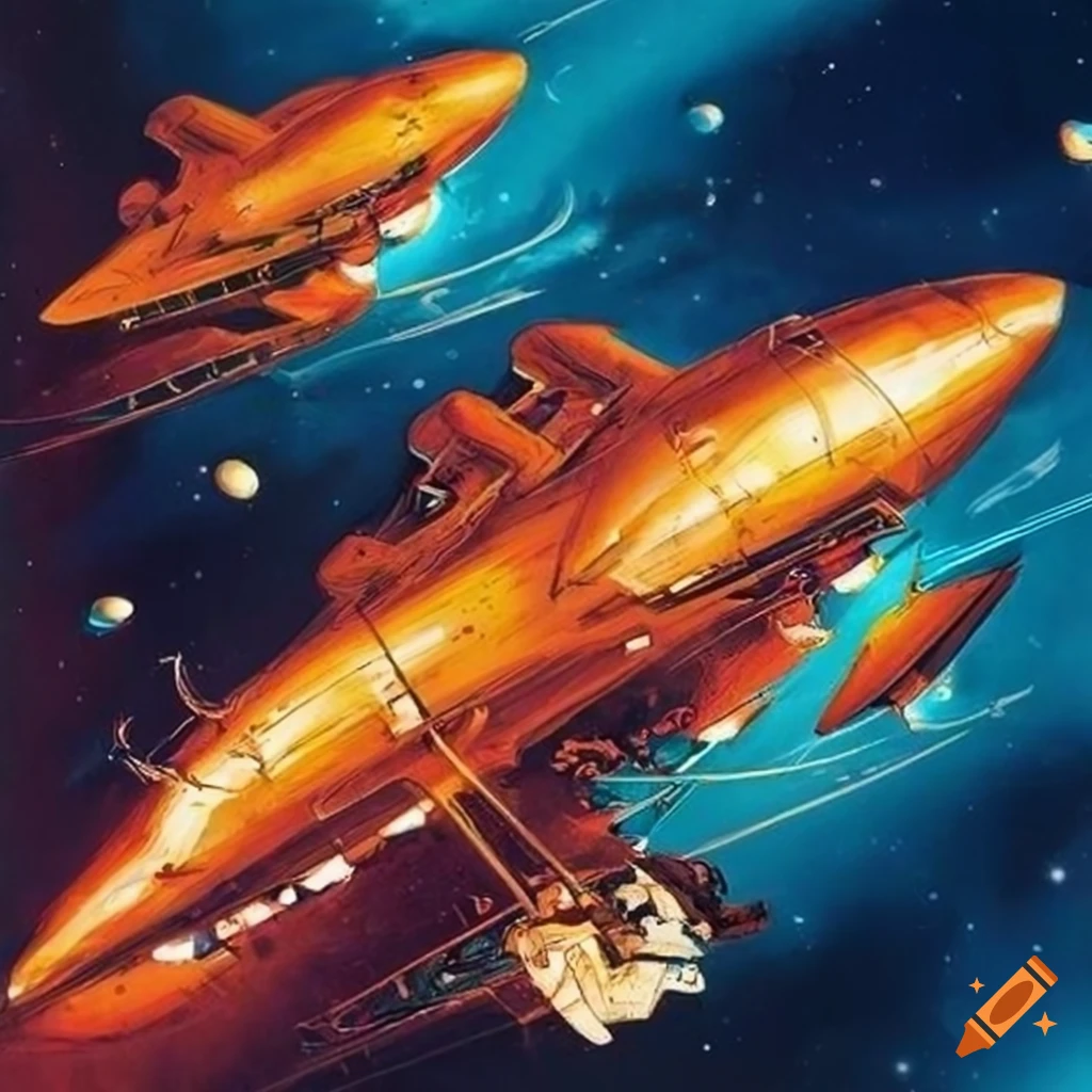 abstract 70s cover art with racing space ships