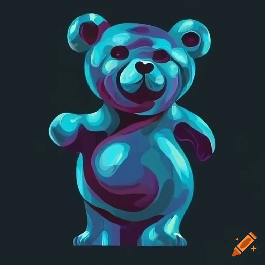 Blue teddy bear with angry eyes on blue background on Craiyon