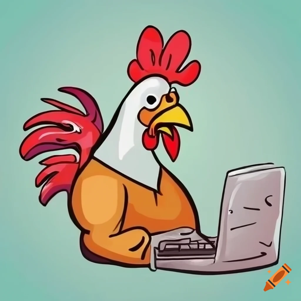 Chicken using a computer in cartoon style on craiyon