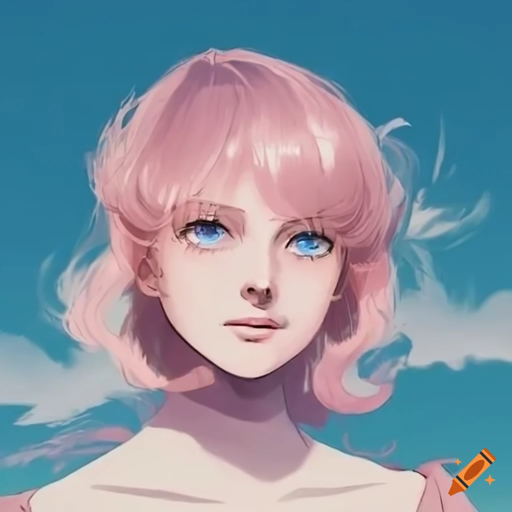 dynamic headshot portrait of a girl with blue eyes and pink hair