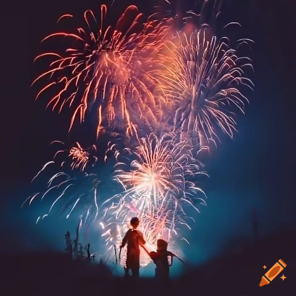 Family enjoying fireworks display on Craiyon