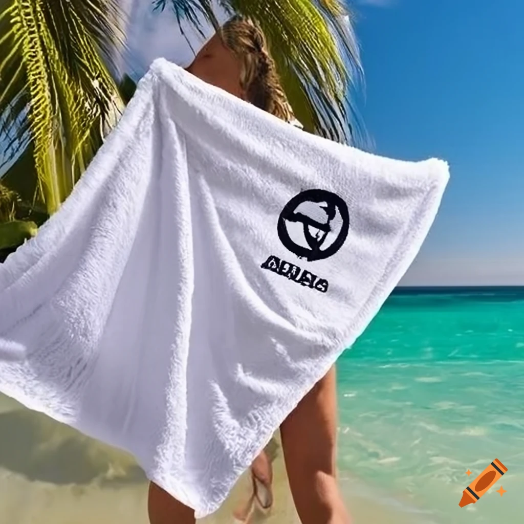Beach towel with a logo printed on it