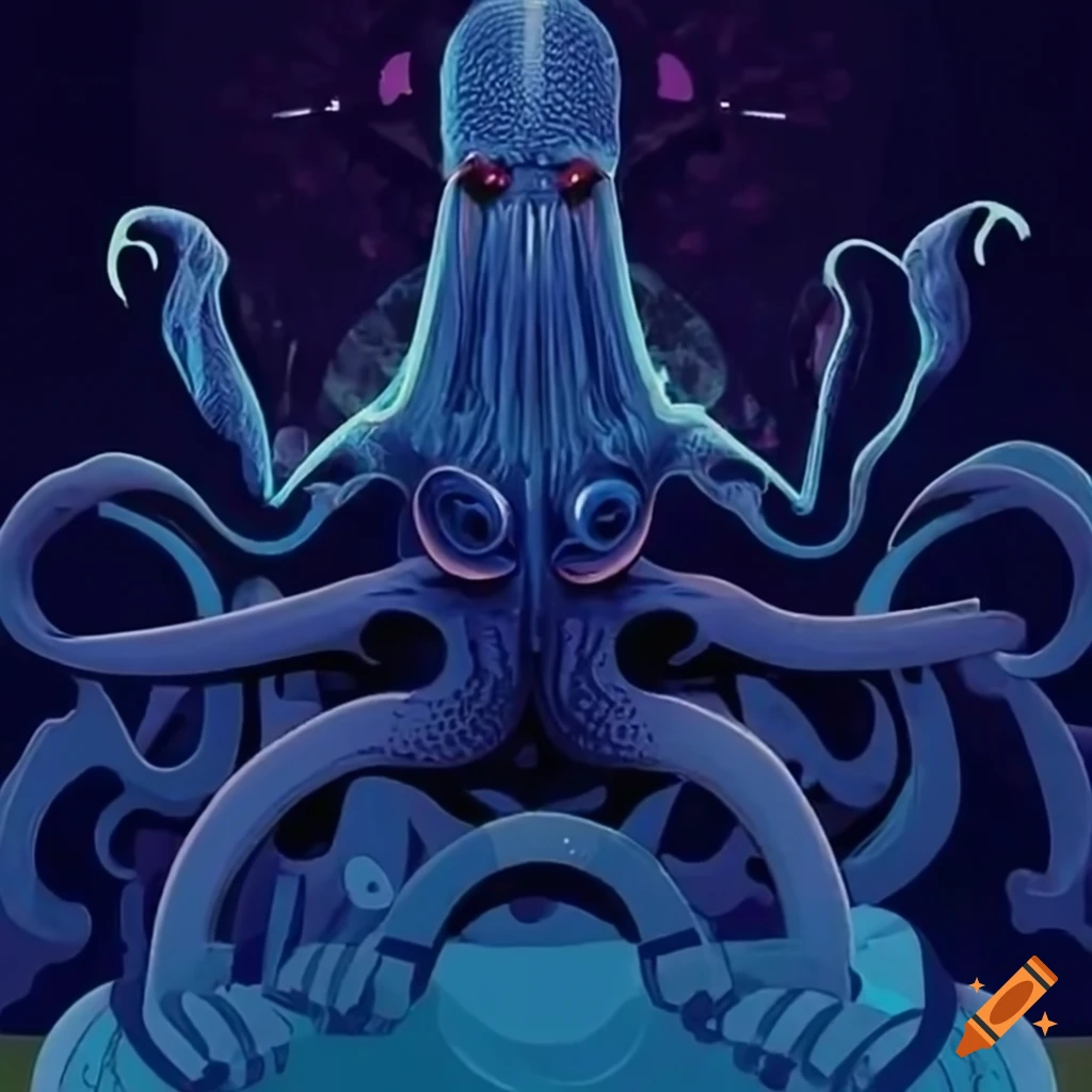 Image of cthulhu meeting a robotic leg on Craiyon