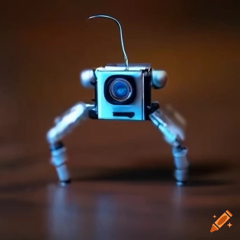 Four-legged miniature robot with a camera and sensors on Craiyon