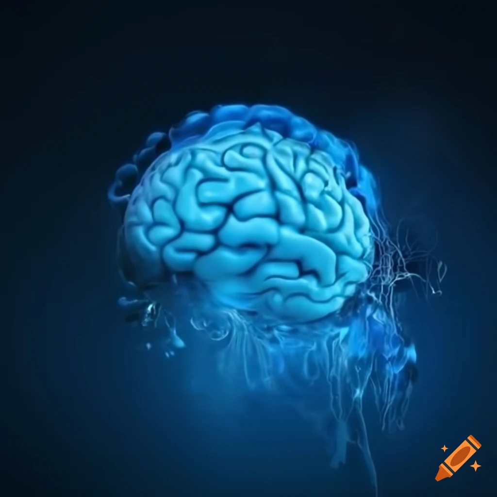 Floating blue brain inside a think tank