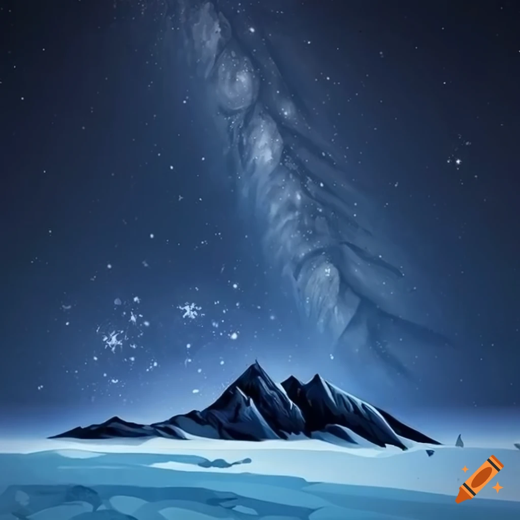 illustration of a frozen desert under a starry night