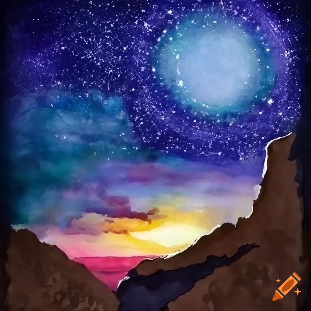 Watercolor painting of a star in the night sky