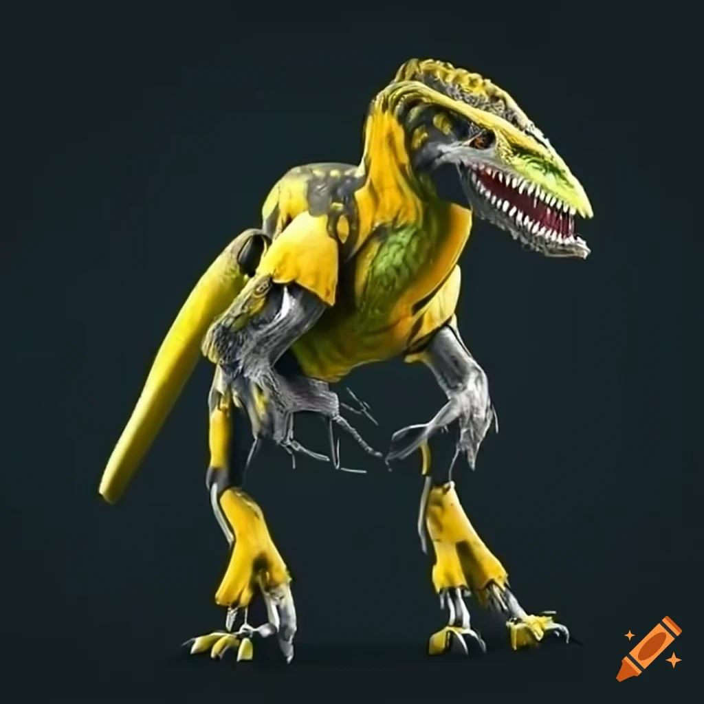 Front View Of A Yellow Robotic Velociraptor On Craiyon