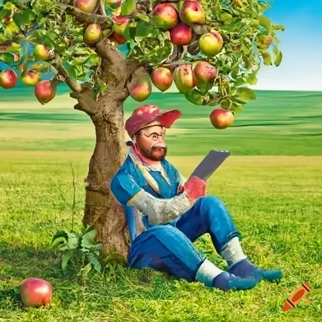 Gardener tending to an apple tree on craiyon