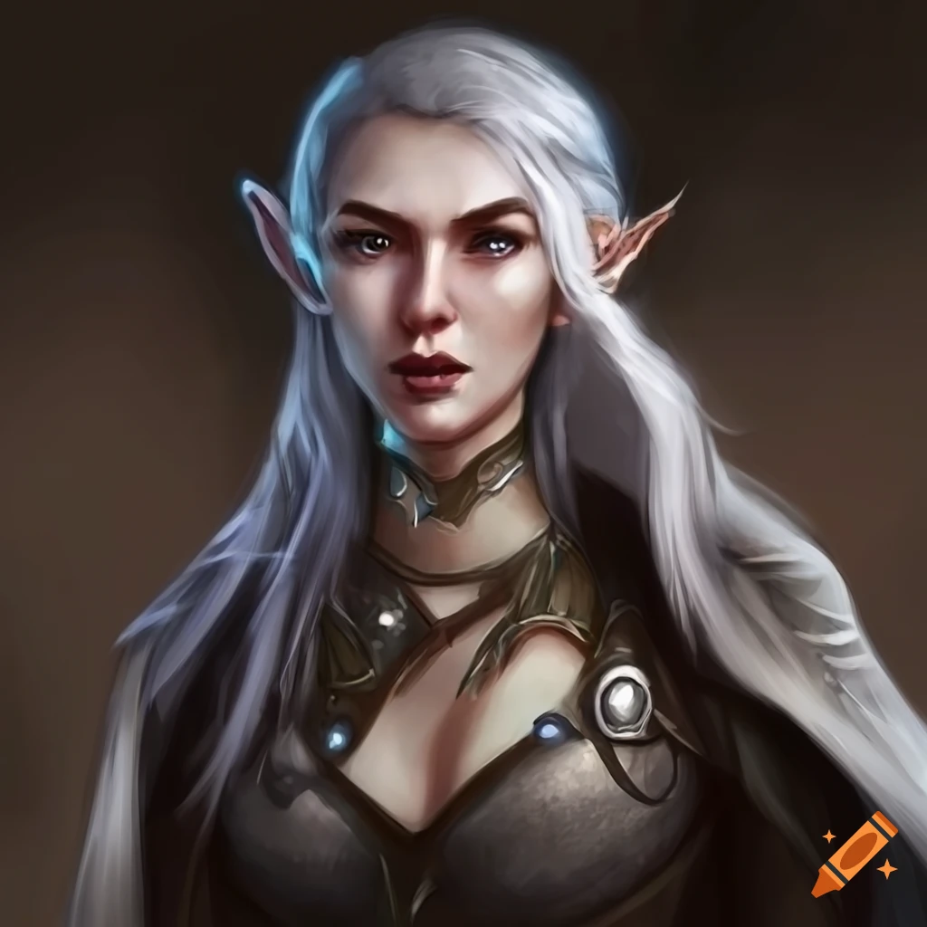 Portrait of a silver-haired female elven mage