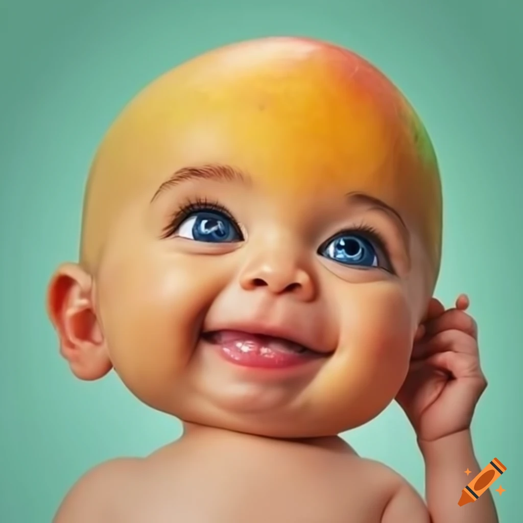 Funny image of a mango wearing a diaper and smiling on Craiyon