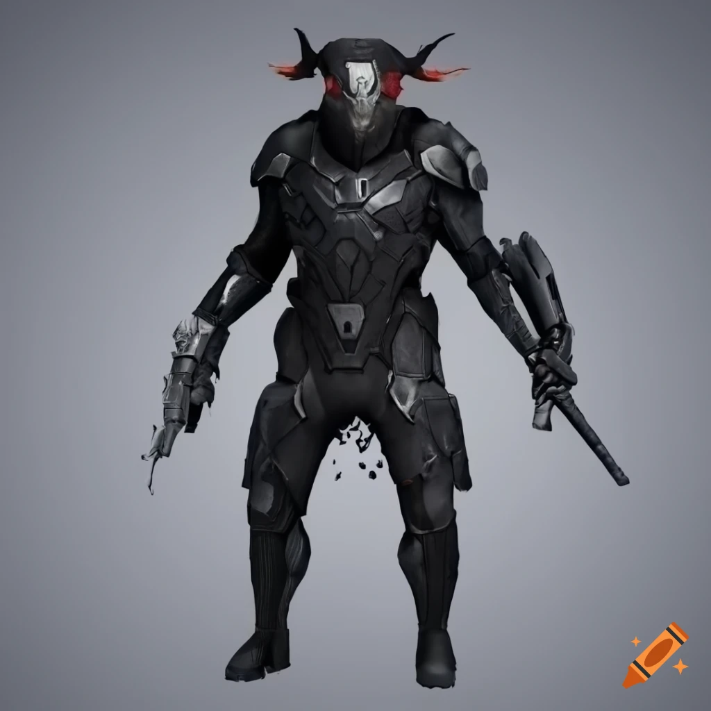 sci-fi dark soldier with red hair and black armor