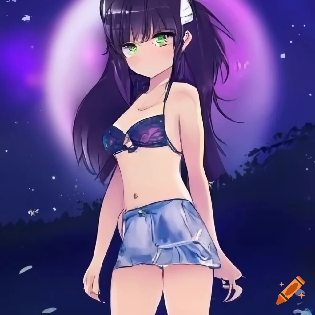 Waifu oc in summer attire under the night sky