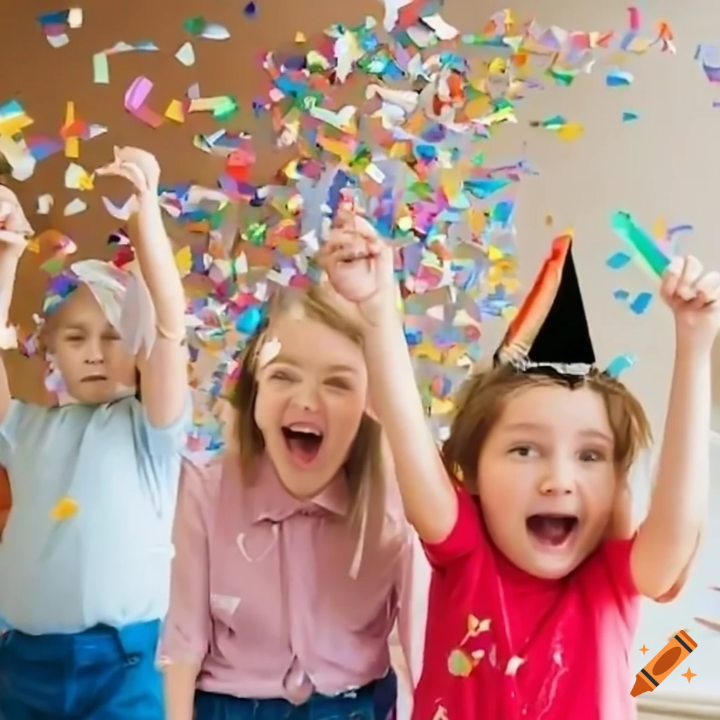Students celebrating their teacher's birthday with confetti on Craiyon