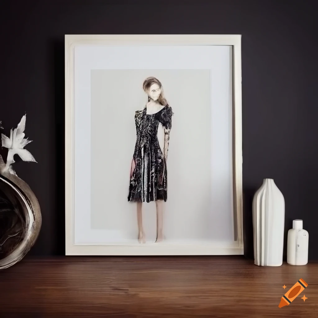art prints on a wooden desk with white border
