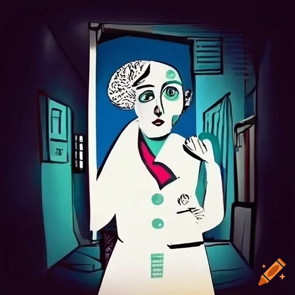Picasso-style depiction of a stressed hospital nurse