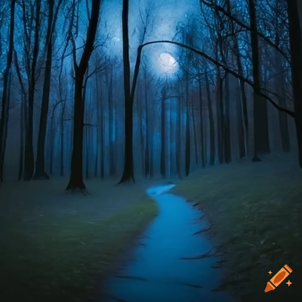 moon shining through the dark forest
