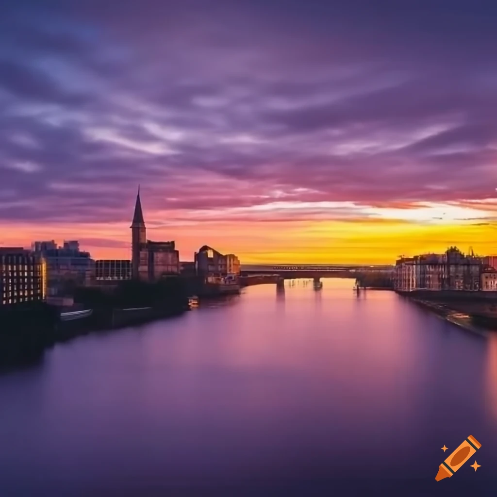 Sunset Over Downtown Glasgow Scotland On Craiyon