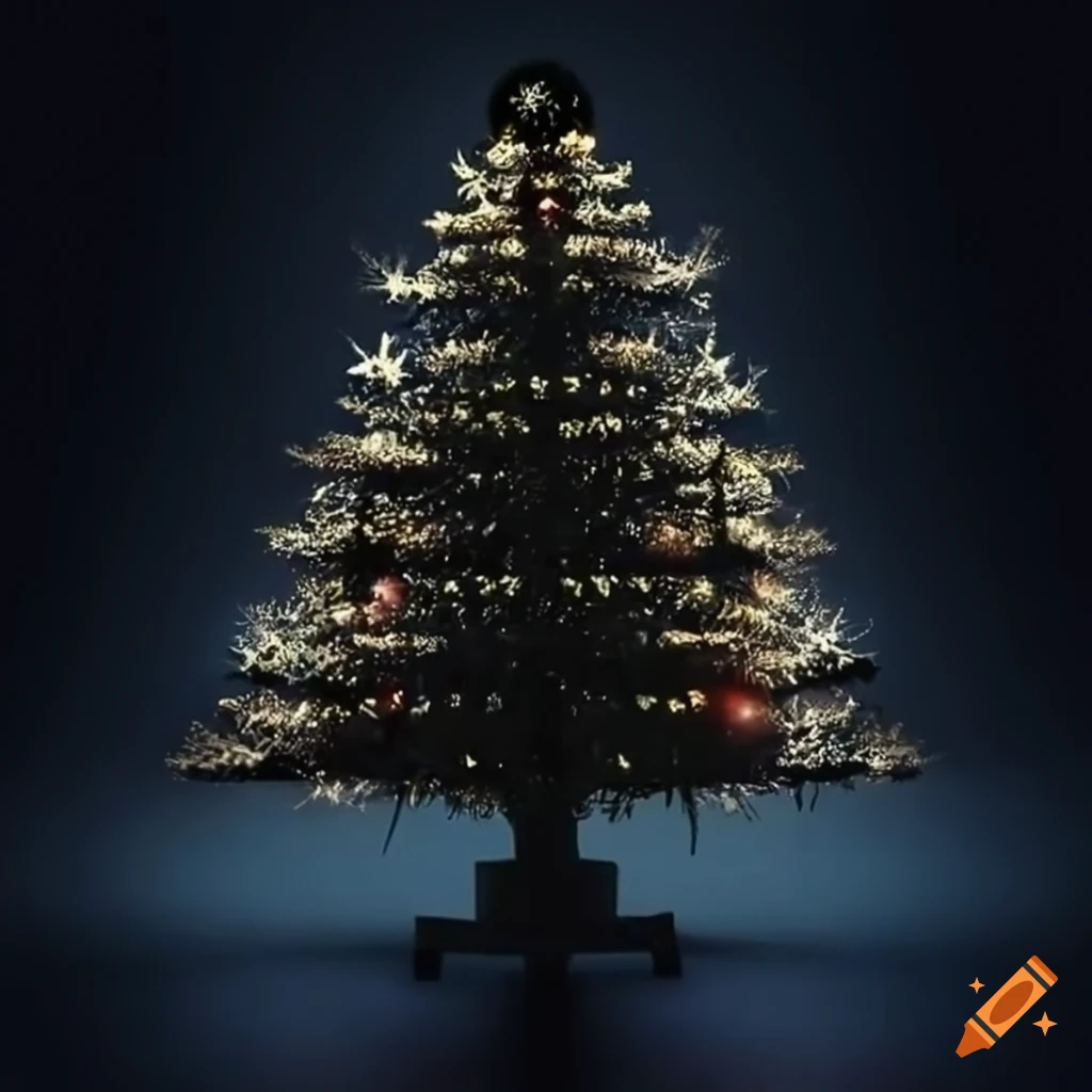 Dark christmas tree with ornaments