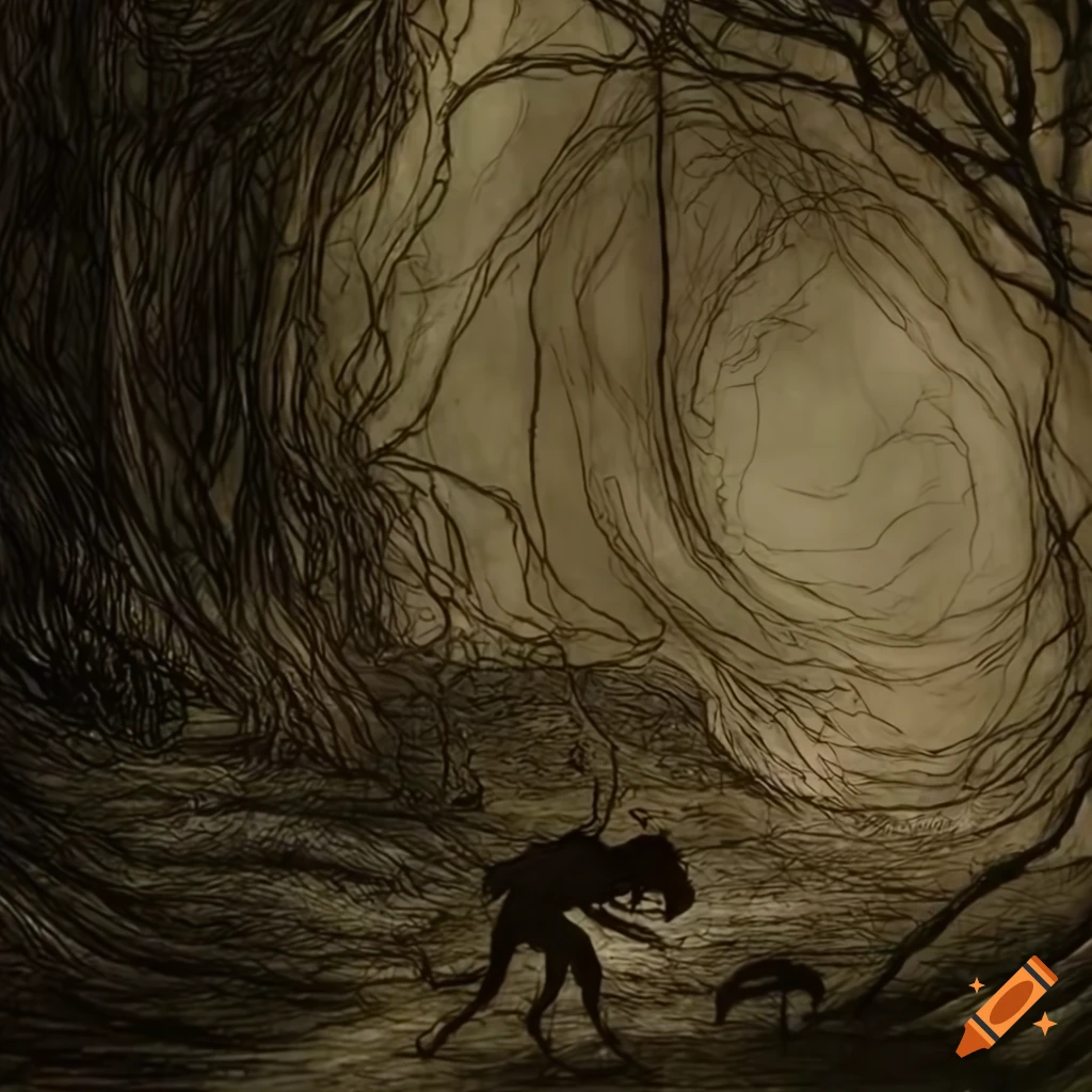 Arthur Rackham's luminous wireframe illustration