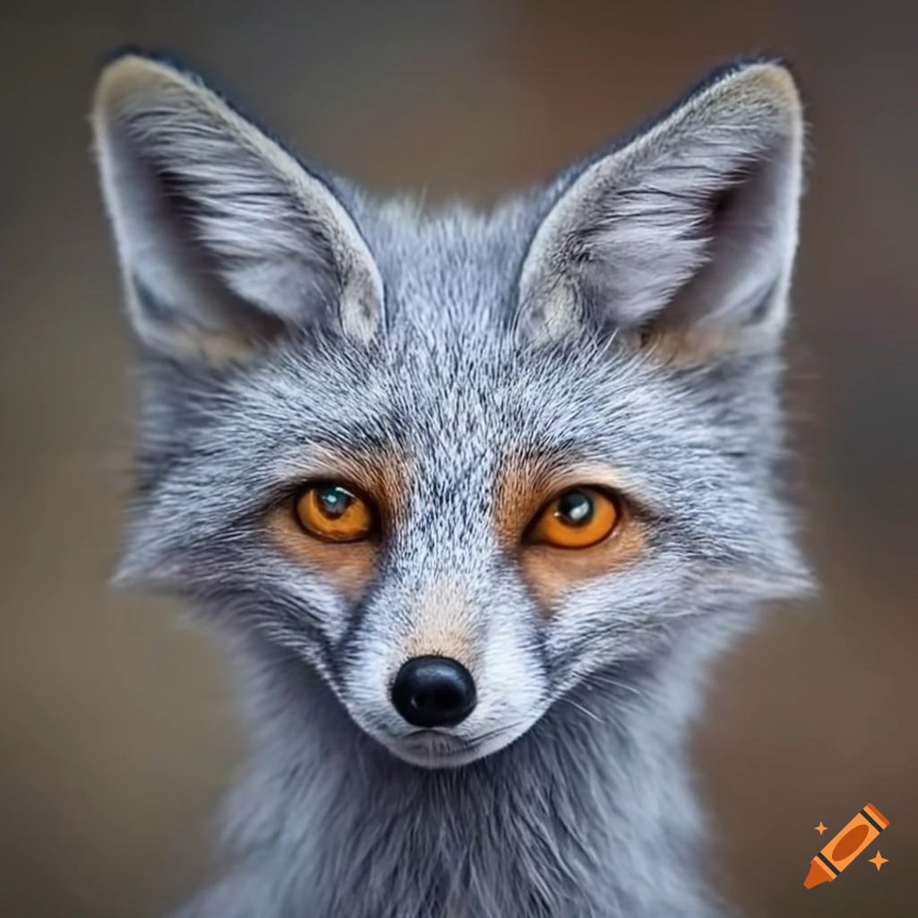 silver fox with honey-colored eyes