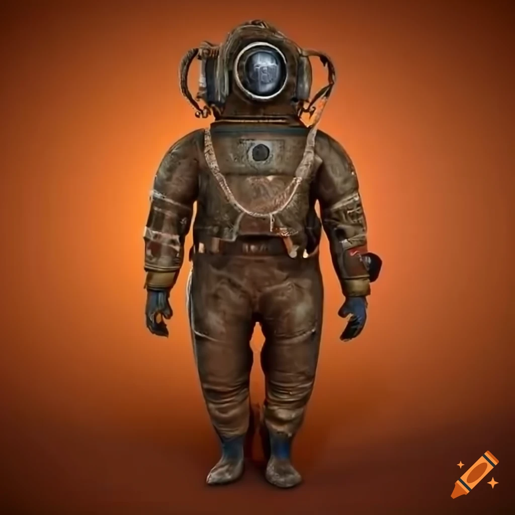 3d rendering of a copper diving suit among colorful coral reefs on Craiyon