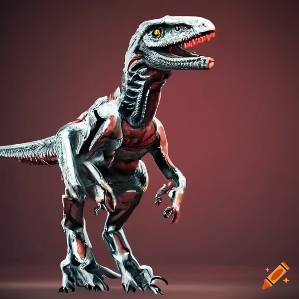 Front View Of A Robotic Velociraptor With Metallic Wings On Craiyon