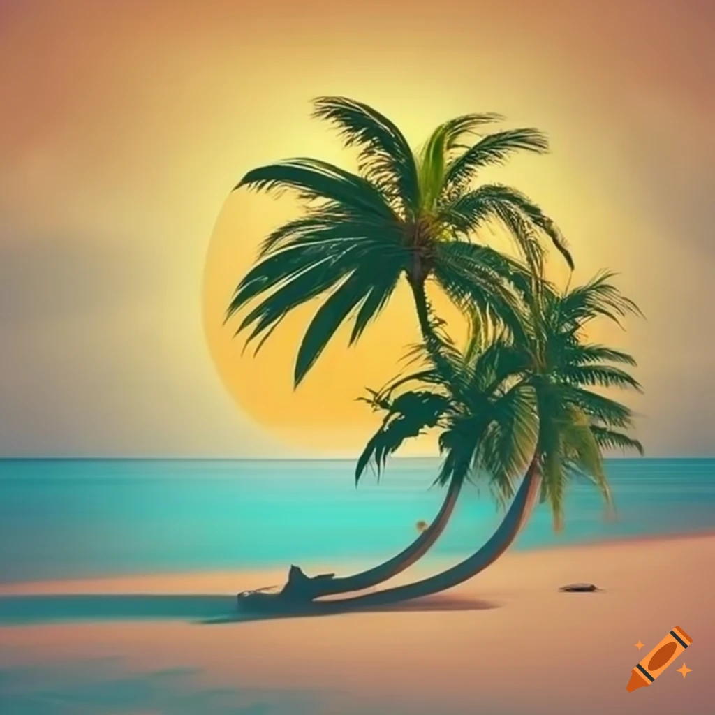 logo TecKnoMix on a deserted island with palm trees and sun