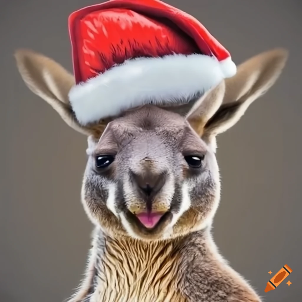 cute kangaroo wearing a Santa hat