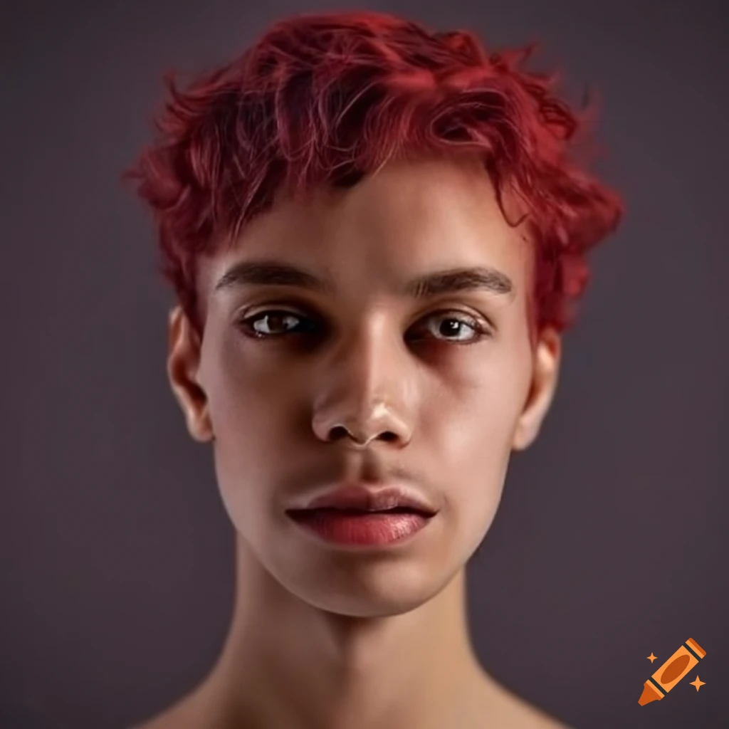 description of a maroon-haired alien man