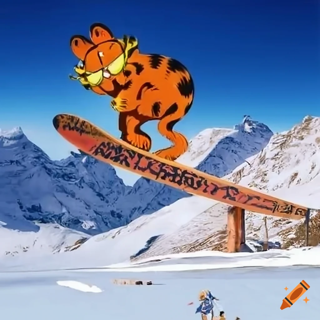 snowboarding game featuring Garfield in Swiss mountains
