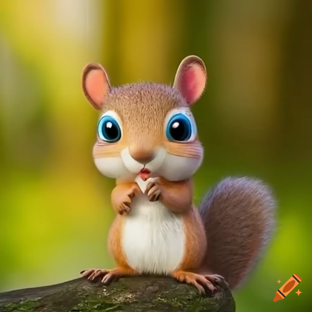 cute Pixar squirrel in a springtime tree
