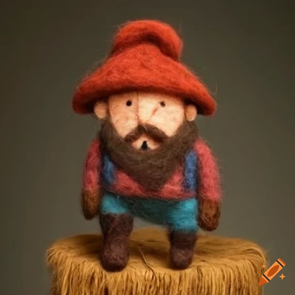 wool felted lumberjack with axe in the forest