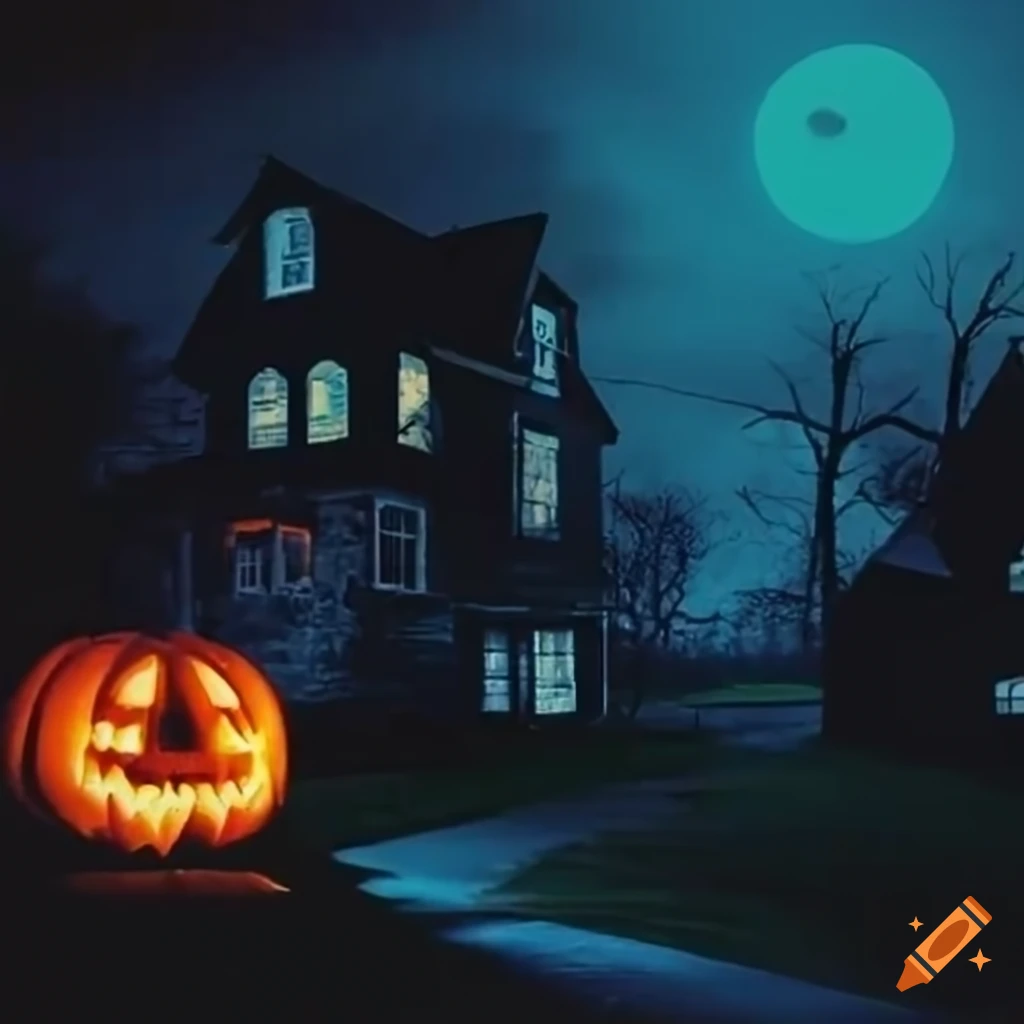 Creepy halloween neighborhood at night