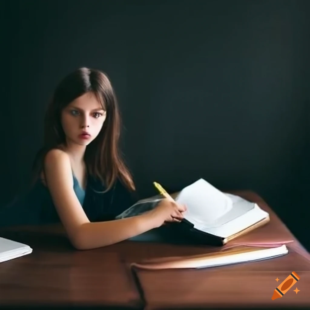 student girl studying at her desk