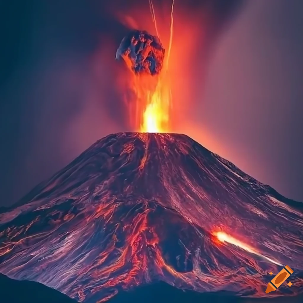 Spectacular view of a distant volcanic eruption on Craiyon